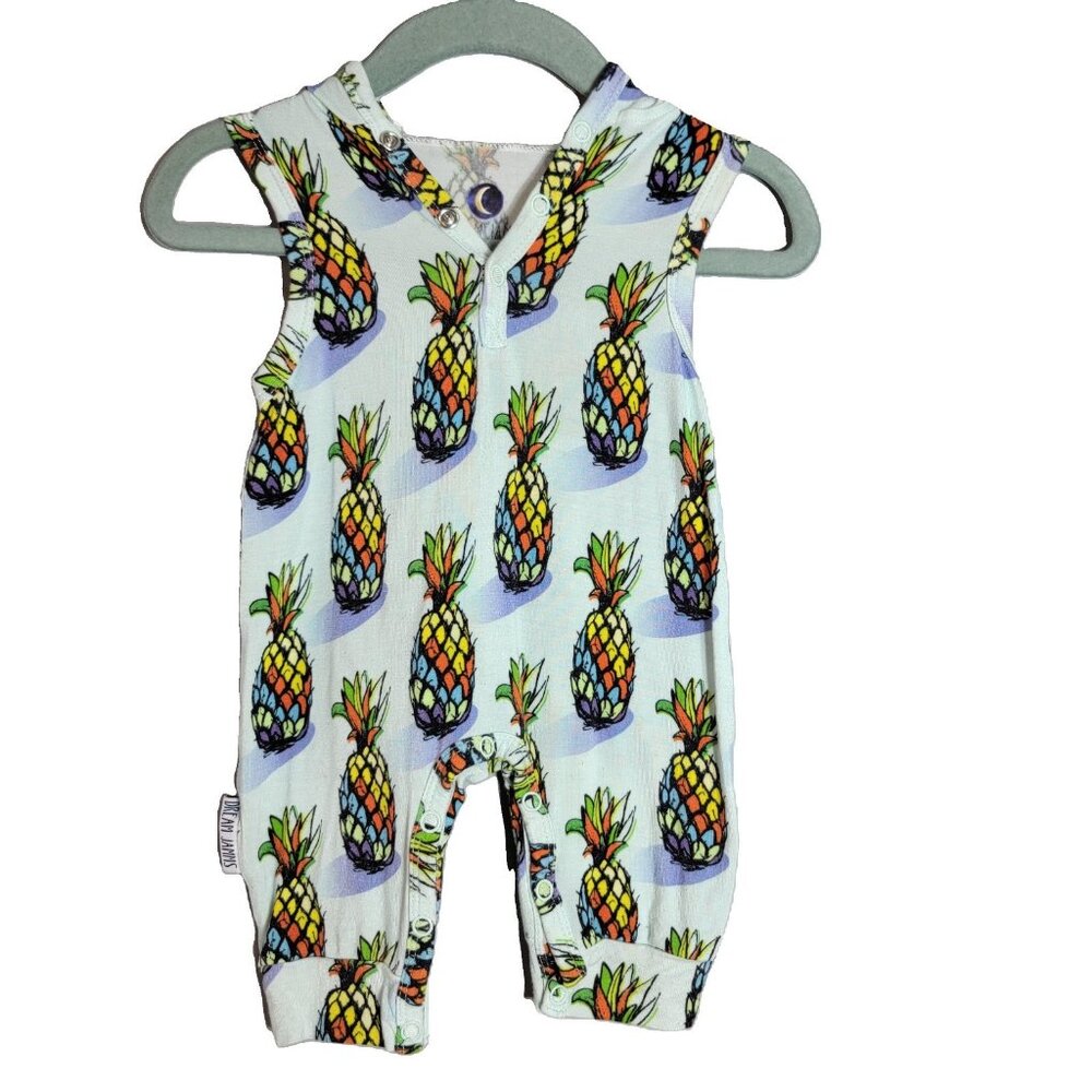 Dream Jamms Bamboo Hooded‎ Romper 3-6m Pineapple Print Sleeveless